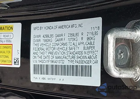 2019 Honda Accord Lx from USA, damaged, VIN 1HGCV1F19KA013722